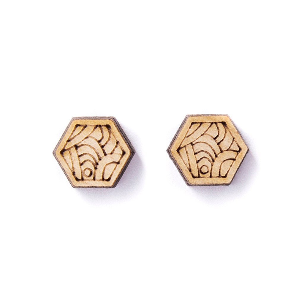 Wood Stud Earrings Hexagon Stud Earrings Wooden Stud Etsy