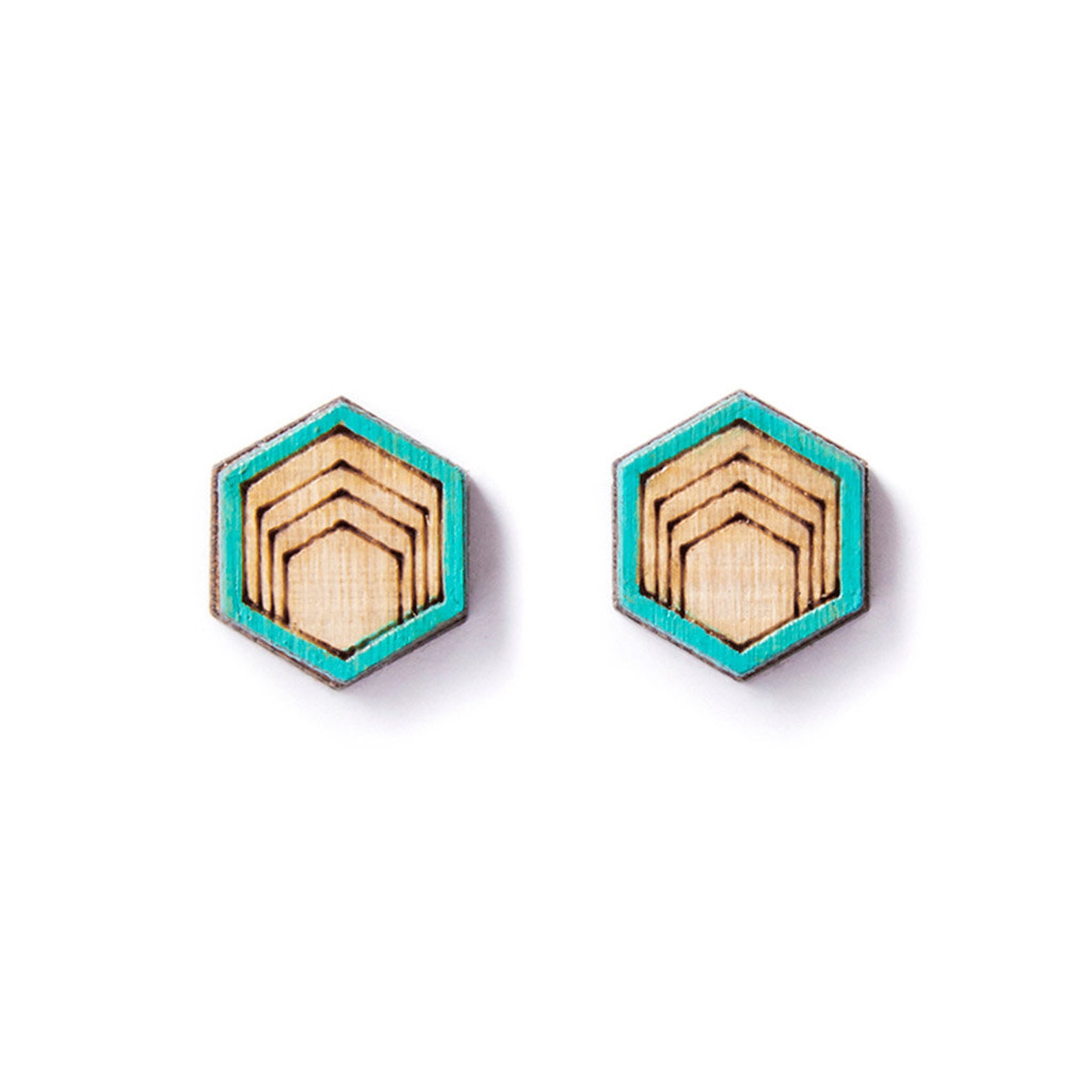Wood Stud Earrings Hexagon Stud Earrings Wooden Stud Etsy