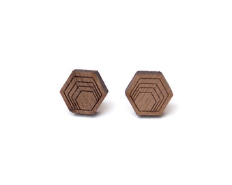 Hexagon studs, Wooden Earrings, Stud Earrings, Men's earrings, geometric earrings, girlfriend gift, wood anniversary, boyfriend gift