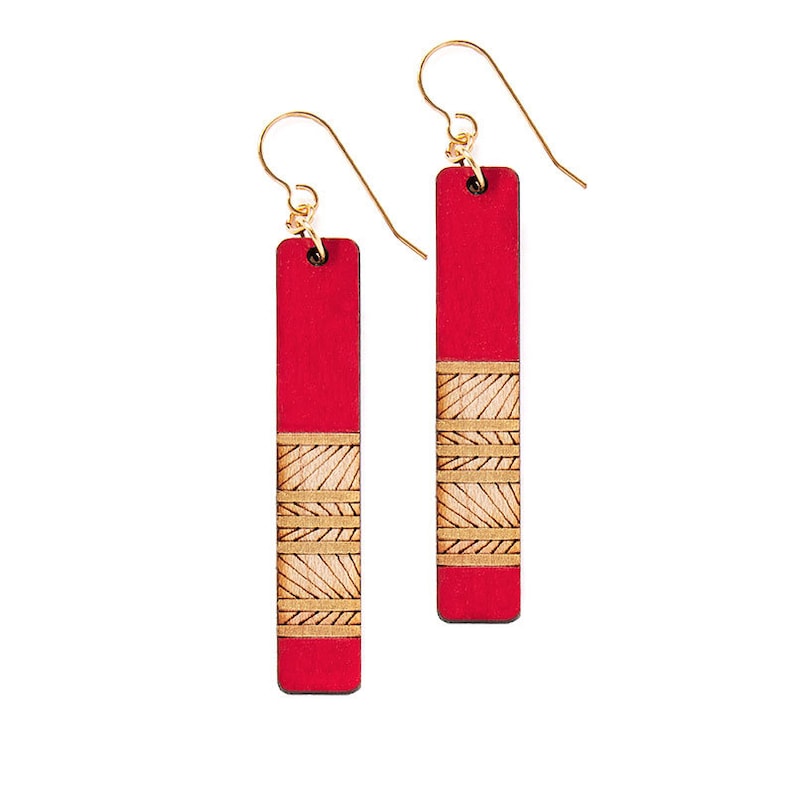 Wood Earrings, long geometric Earrings, Laser Cut Earrings image 3