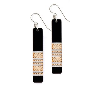 Wood Earrings, long geometric Earrings, Laser Cut Earrings Black