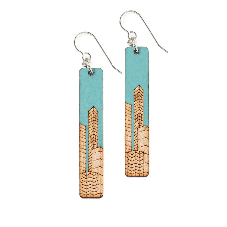 Skyline Jewelry City Jewelry Wood Earrings Geometric Etsy
