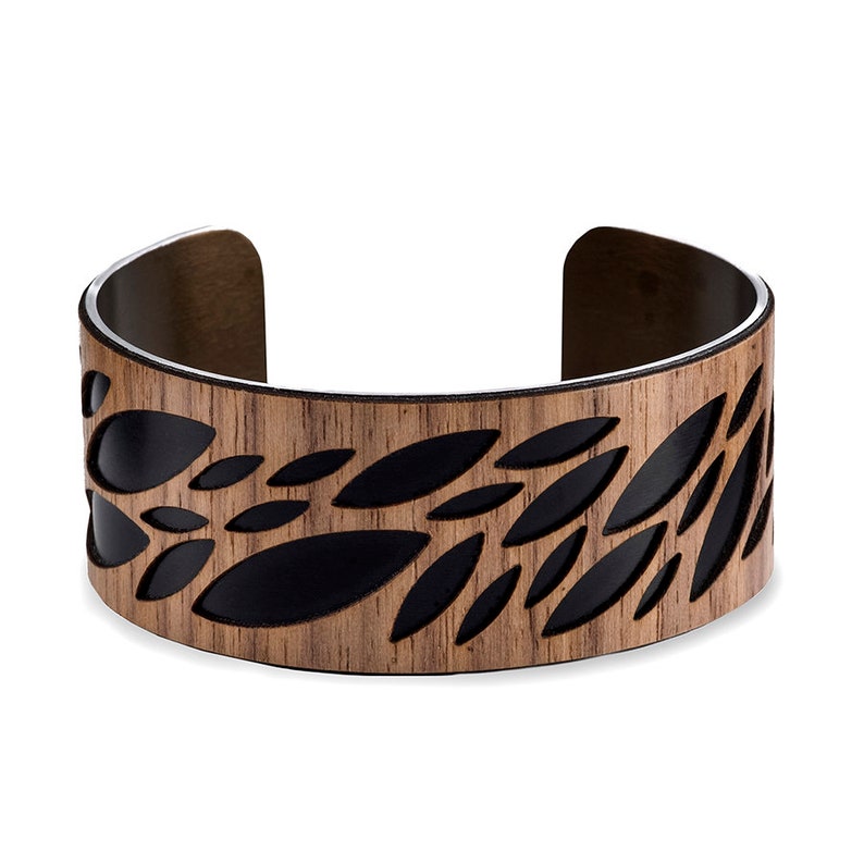 Leaf jewelry, Yoga Jewelry, Yoga gift, Wood Bracelet, Wooden Bracelet, Nature Jewelry, Wood Cuff bracelet, Laser cut wood, nature gift zdjęcie 9