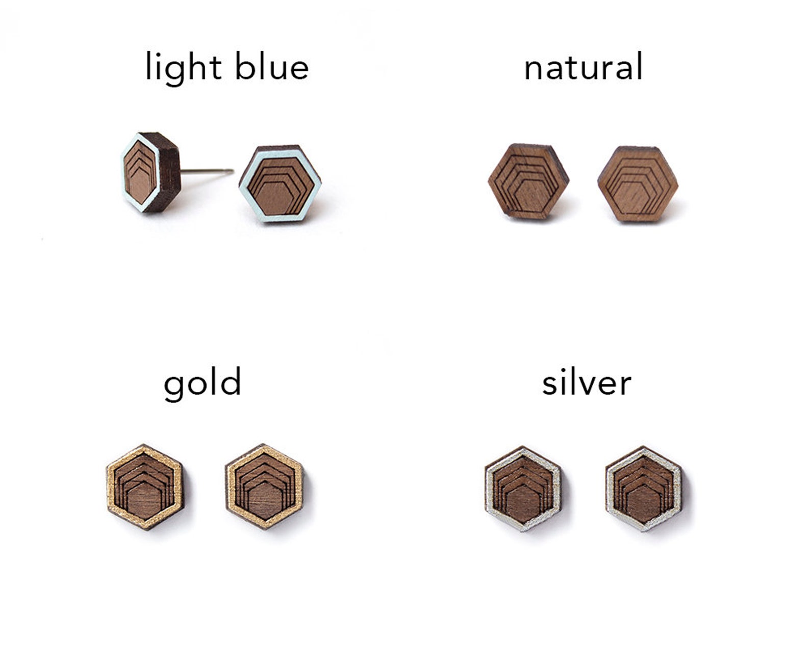 Wood Stud Earrings Hexagon Stud Earrings Wooden Stud Etsy