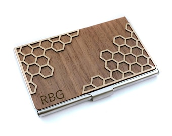 honeycomb card case, gift for beekeeper, free engraving, business card holder, credit card case, card case wallet, wooden card case