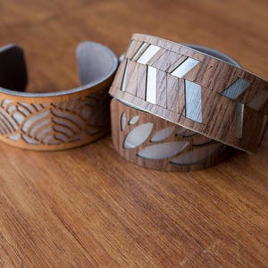 Leaf jewelry, Yoga Jewelry, Yoga gift, Wood Bracelet, Wooden Bracelet, Nature Jewelry, Wood Cuff bracelet, Laser cut wood, nature gift zdjęcie 2