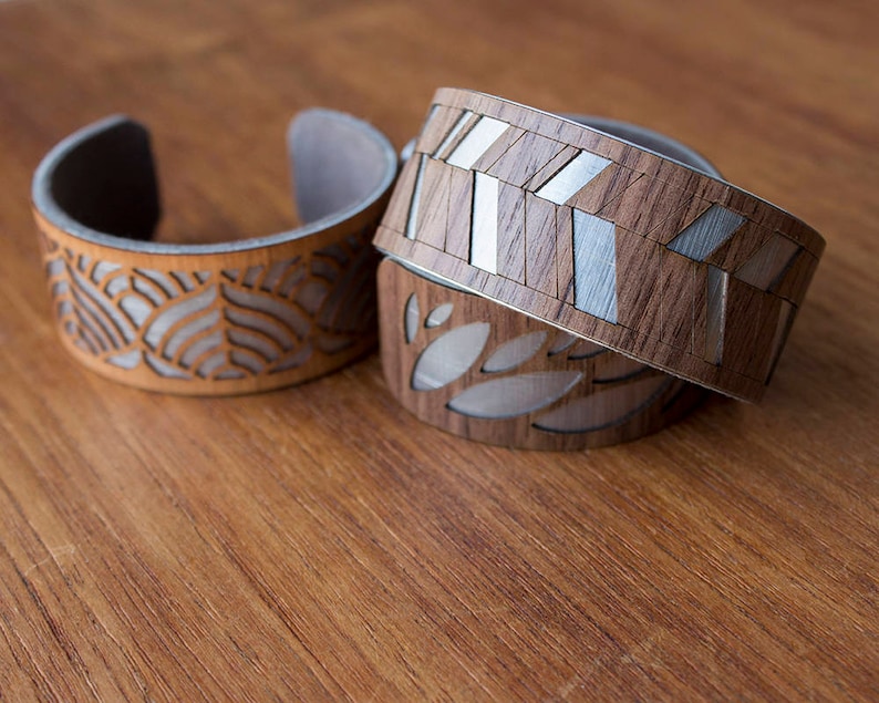 Leaf jewelry, Yoga Jewelry, Yoga gift, Wood Bracelet, Wooden Bracelet, Nature Jewelry, Wood Cuff bracelet, Laser cut wood, nature gift zdjęcie 2