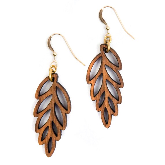 Items similar to Leaves (Small) Laser Cut Wood Earrings, Modern on Etsy