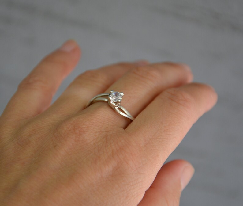 Fine Silver Ring Fine Silver Engagement Ring Handmade Engagement Ring set with Zircon