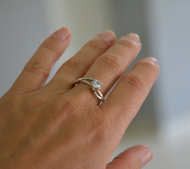 Fine Silver Ring Fine Silver Engagement Ring Handmade Engagement Ring set with Zircon