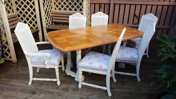 Shabby Chic Vintage Dining Table And 6 Carved Bergere Dining Etsy