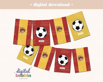 Spanische Fußballflaggen zum Ausdrucken (PDF) – Digitale Bannerdekoration für WM-Partys – Sofort-Download