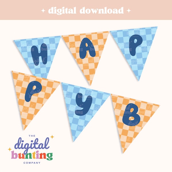 Printable Bluey Themed Happy Birthday PDF - Digital Party Banner Decoration - Instant Download