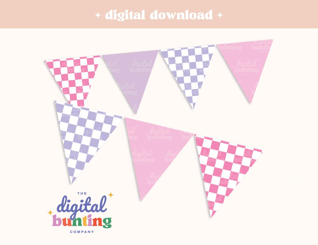 Checkered 7.pdf Printable Checkered Flags Bunting PDF - Digital Party Banner Decoration ...