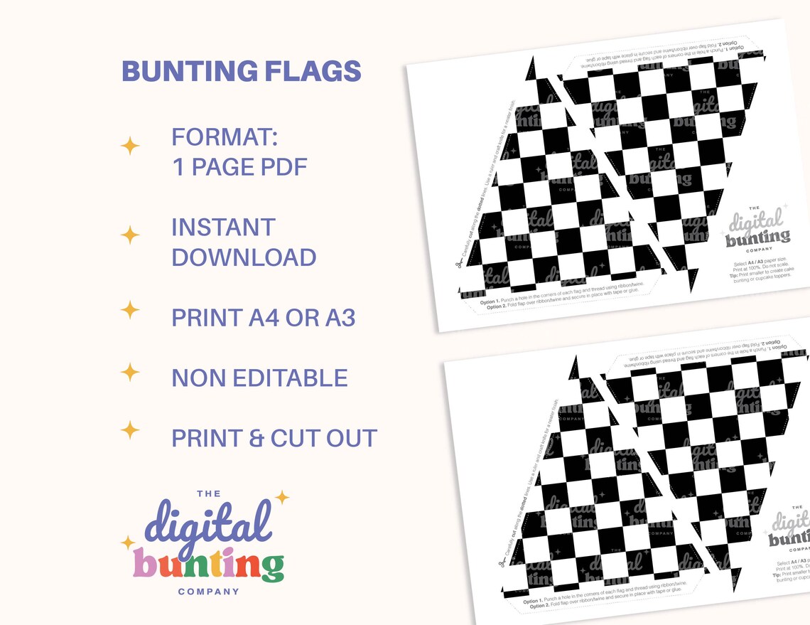 Checkered 7.pdf Printable Checkered Flags Bunting PDF - Digital Party Banner Decoration ...