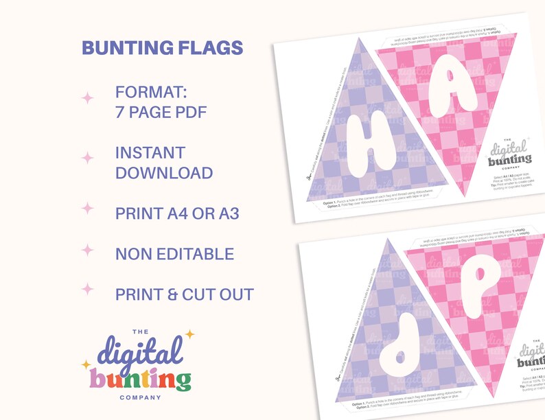 Bluey Pink Purple Birthday Banner – Printable Party Decoration (digital ...