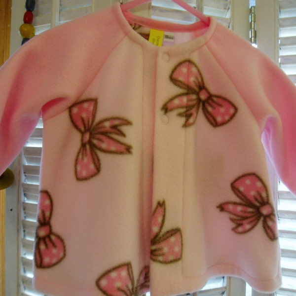 Pink Bow print Lightweight Fleece Sweater/Jacket, size 12-18 month