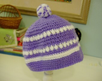 Pretty Purple Baby Hat w/ White Accents, Baby size 18-24 month