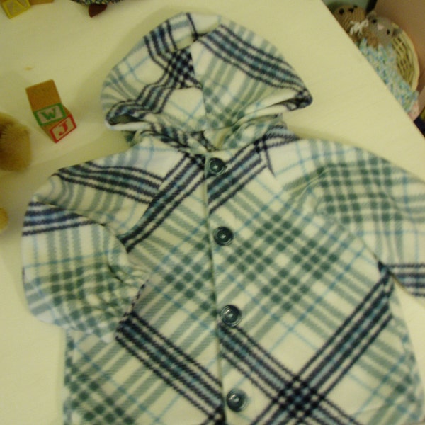 Boy's lightweight Fleece Blue Plaid Jacket w/ Hood, size 18 month