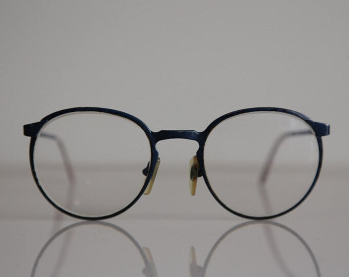 Vintage Marius Morel Eyewear, Dark Blue Frame, Clear Crystal Round