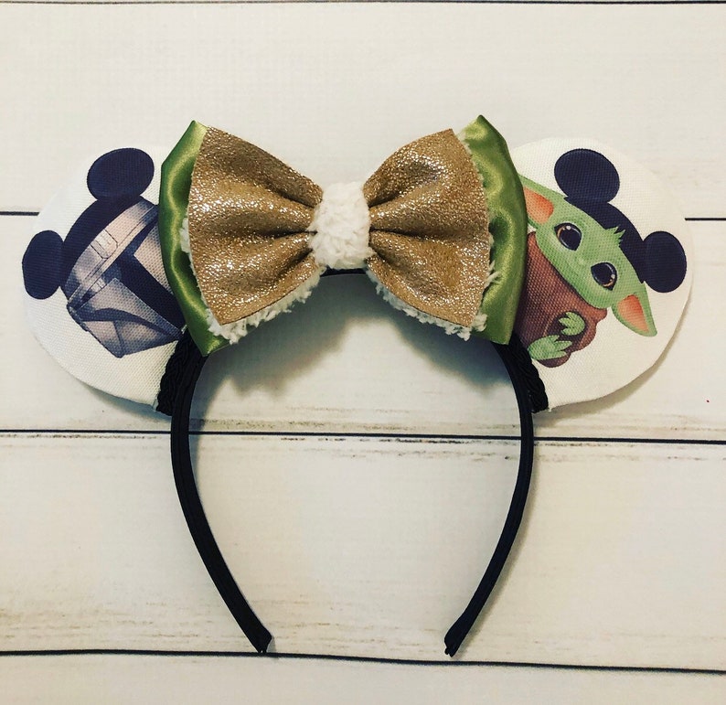 Baby Yoda Sherpa Bow Minnie Mouse Ears Headand Etsy