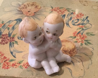 Antique German Twins Baby Doll Miniature Hertwig 1920's Tiny
