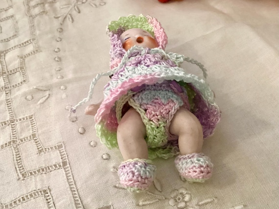 German Antique Bisque Hertwig Candy Baby Doll 2 3/4 Inches With