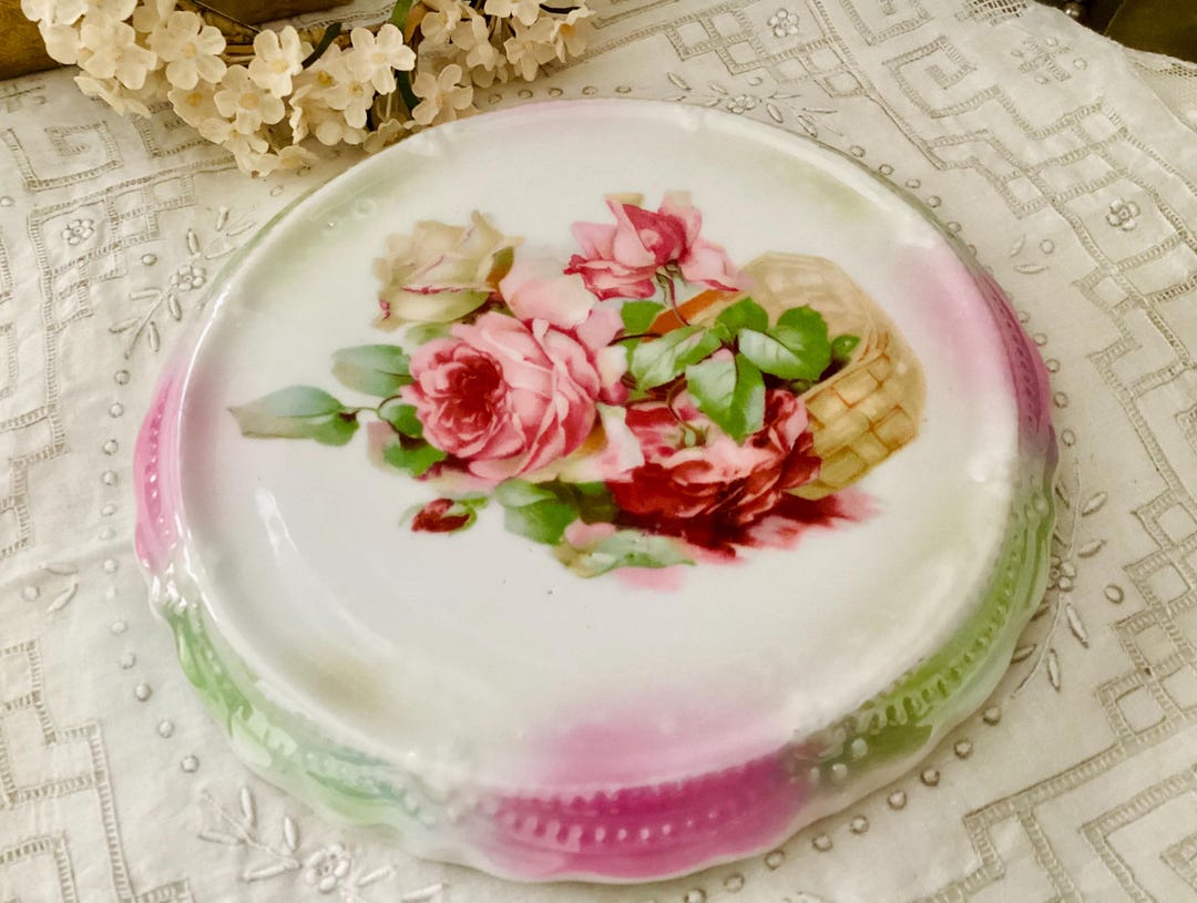 APPLIQUE POUR VIETRI KERAMIKLAMPE VON MAIN DEKORIERT BLUMEN ROSE