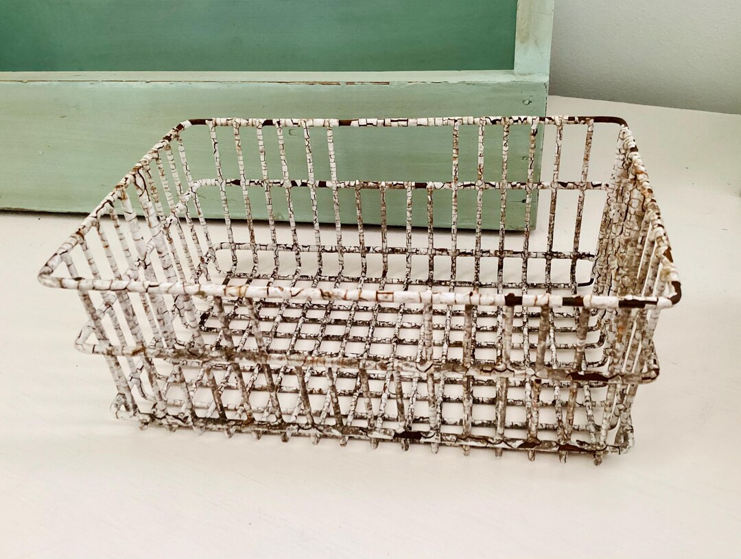 Vintage Metal Wire Rustic Coated Basket, Gardening, White, Rusty - Etsy