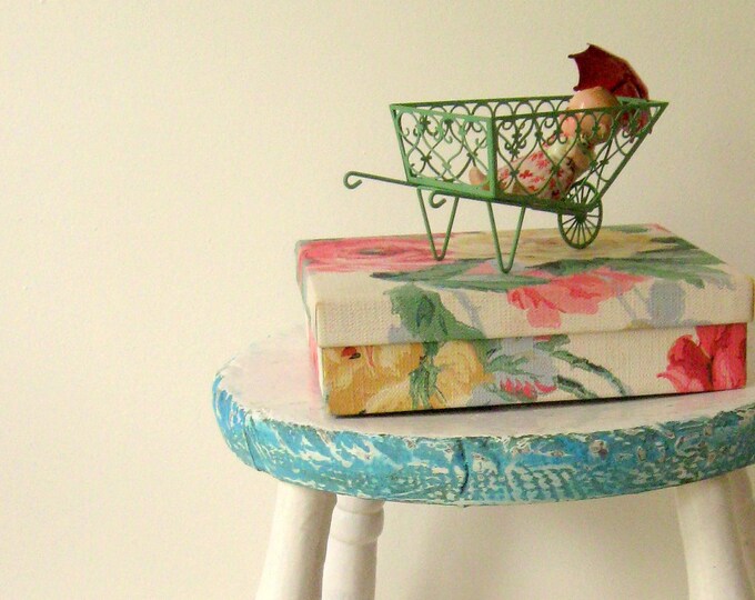Antique Wall Paper Covered Box - Pink and Green Floral Roses Buds ...