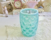 Fenton Coin Dot Juice Drinking Glass 4.25 quot Aqua Blue Frosted Opalescent Gorgeous