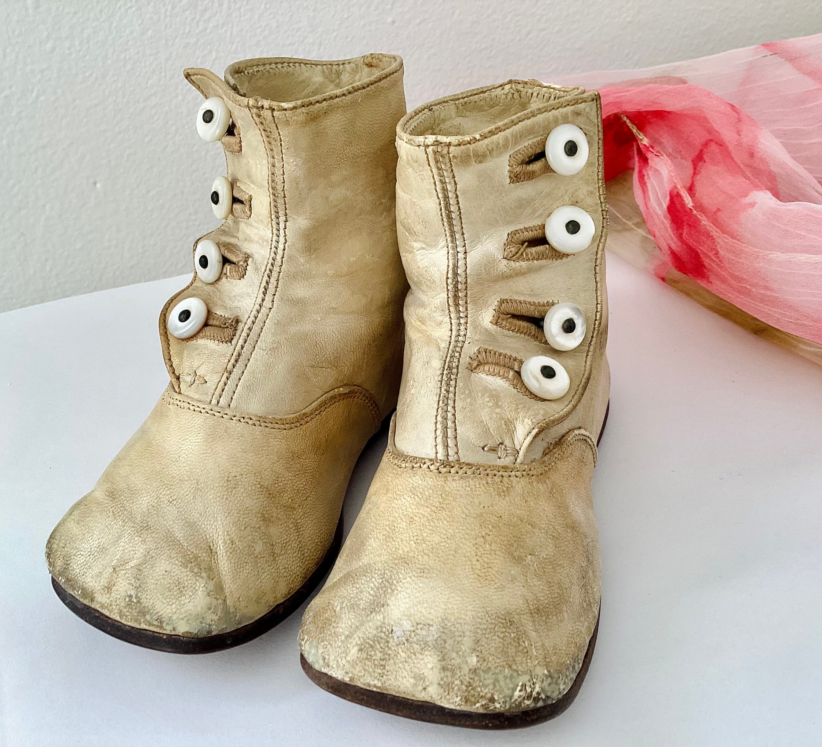 Precious High Button Baby Shoes, Antique White With Mother of Pearl ...