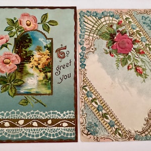 2 cartes postales, éphémères anciennes, fleurs de Pâques en relief