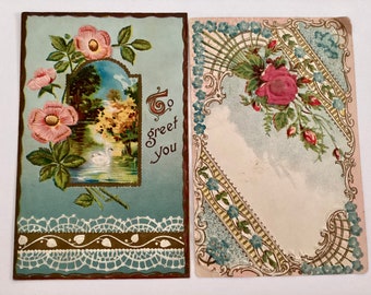 2 Post Cards, Antique Ephemera, Easter Embossed Floral