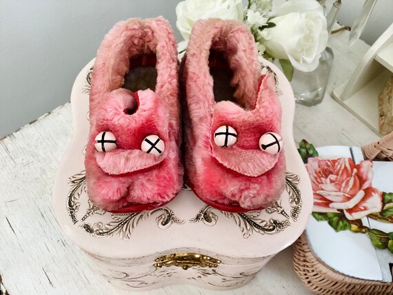 Vintage Pink Bunny Rabbit Slippers with Ginglebel… - image 3