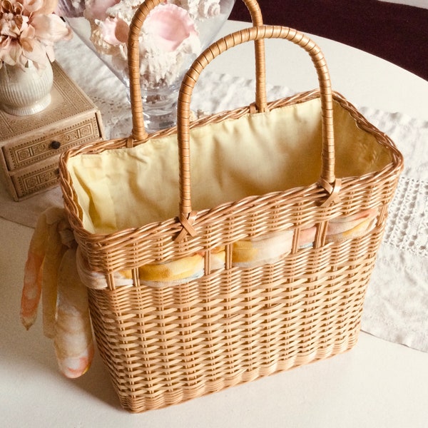 vintage Doublé Français Panier Sac à Main Tote