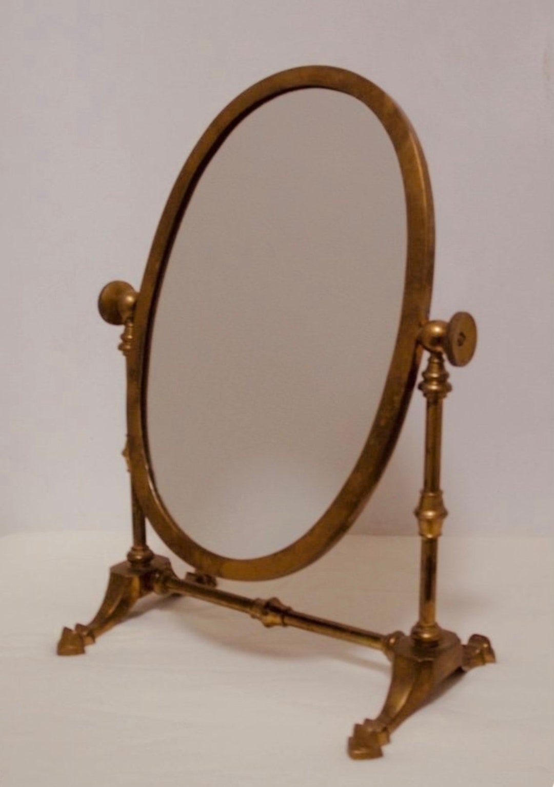 Brass Mirror Standing Vintage Antique Vanity Table Top Jewelry Counter