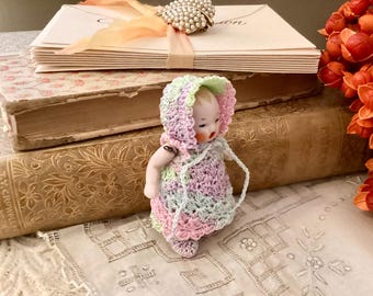 German Antique Bisque Hertwig Candy Baby Doll 2 3/4 Inches With