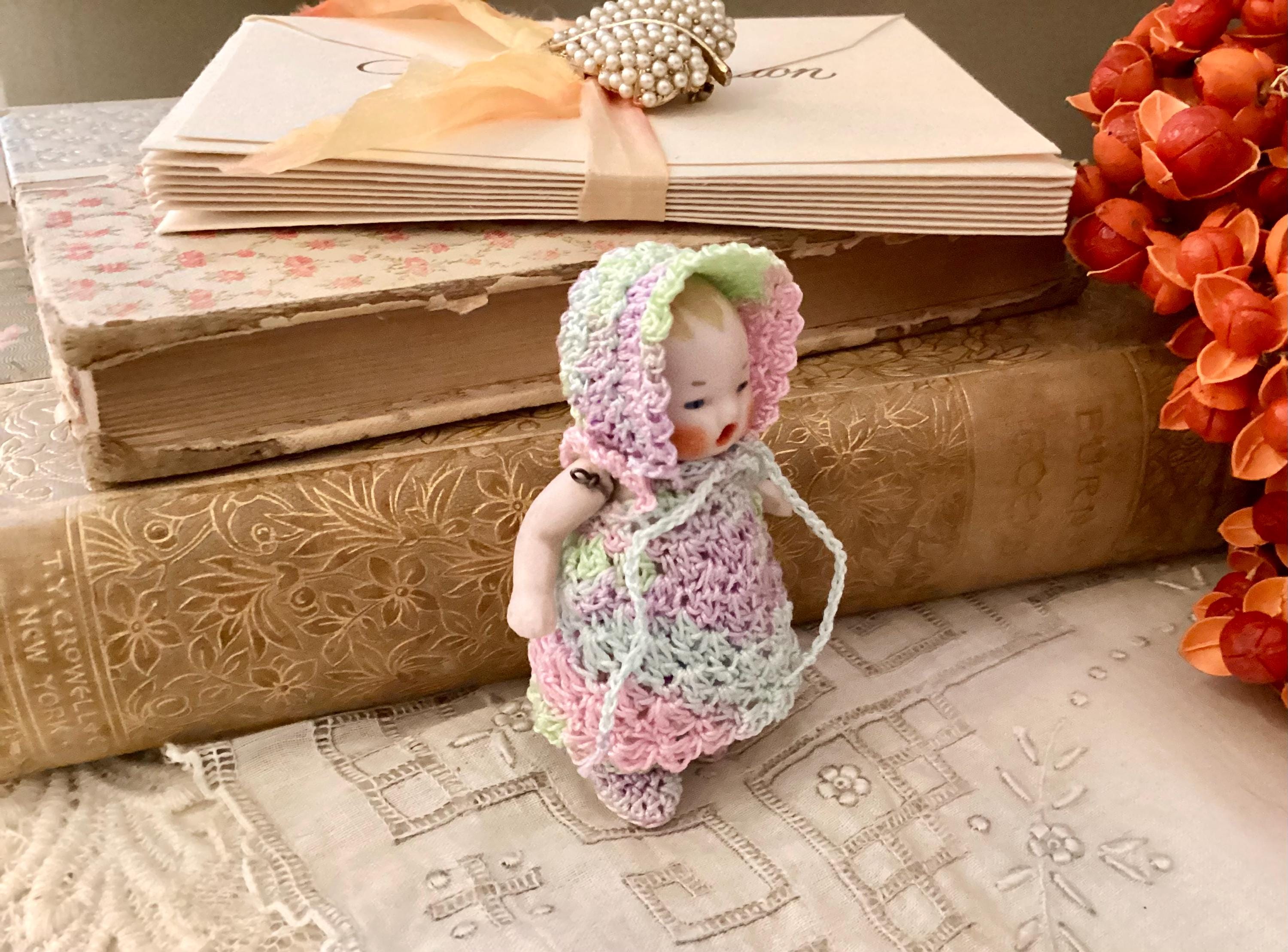 German Antique Bisque Hertwig Candy Baby Doll 2 3/4 Inches With