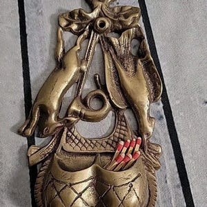 Brass Wall Match Holder - Antique Double Match Safe with 2 Pockets