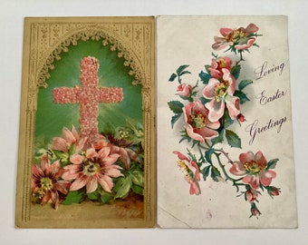 2 Post Cards, Antique Ephemera, Easter Floral