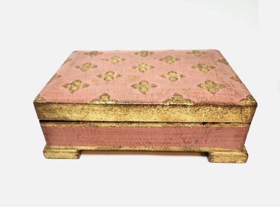 Reuge Music Box 1960's Pink Italian Florentine Jewelry Box Vintage