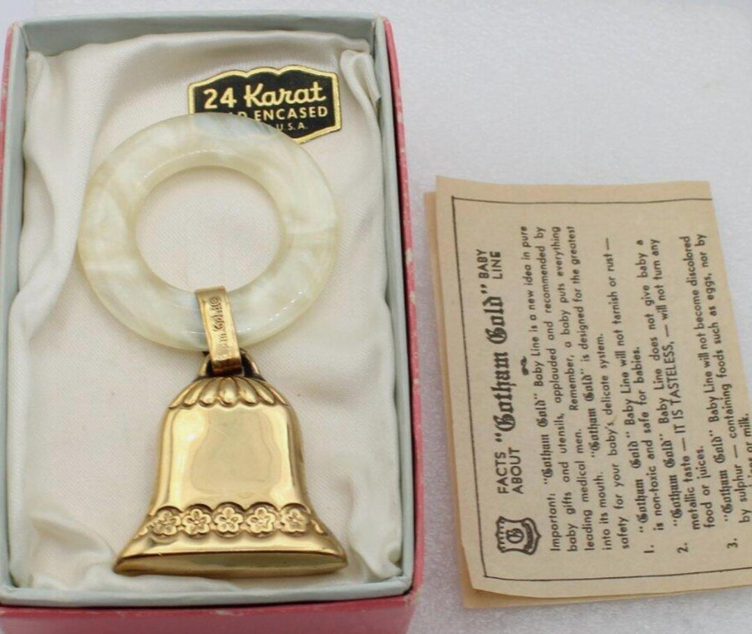 Antique 24K Gold and Pearl Baby Rattle, With Embossed Forget-me-nots ...