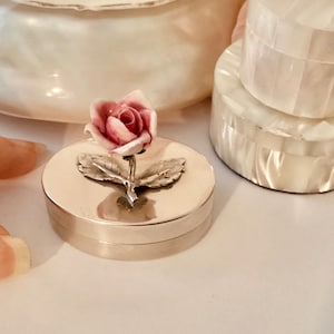 Pink Rose Pill Box, Marked 800 02F Tiny Vintage Silver Pillbox Scroll WAY Down to find Description