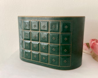 Vintage Italian Leatherette Desk Caddy Letter and Pen Holder, Forest Green