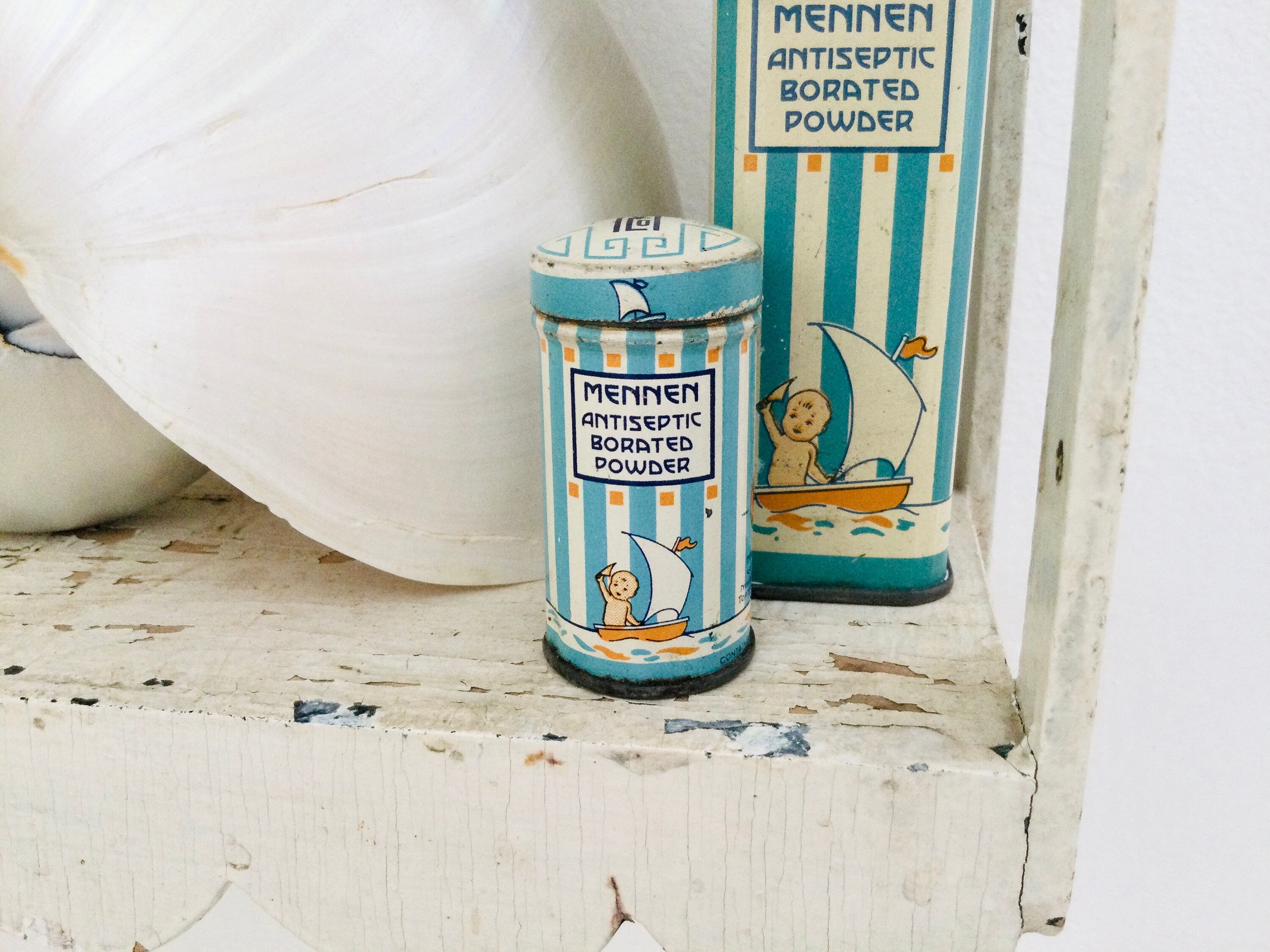 ベビーパウダー缶 メンネン レア mennen 大小 アメリカ ストライプ 水色 MENMEN Baby Powder Can Blue S - LOTTY