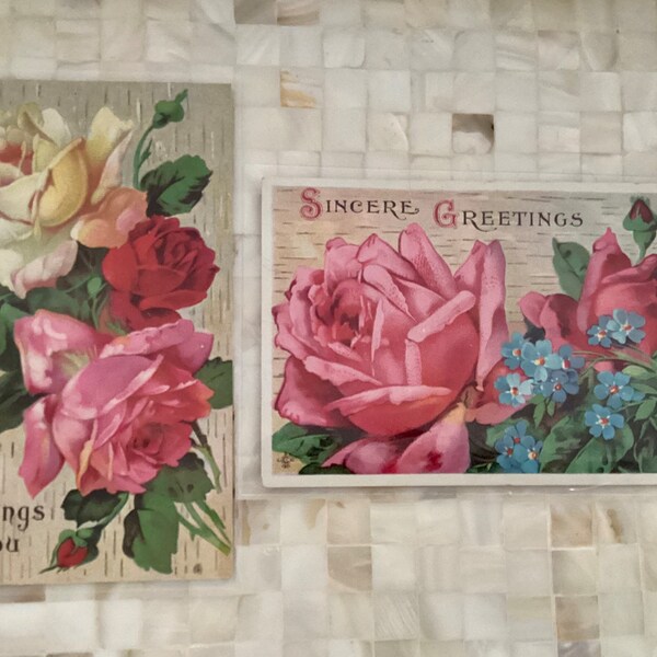 2 Post Cards, Ephemera, Roses, Antique, Sincere Greetings