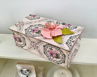 Candy Box - covered in antique wallpaper and rose ribbonwork