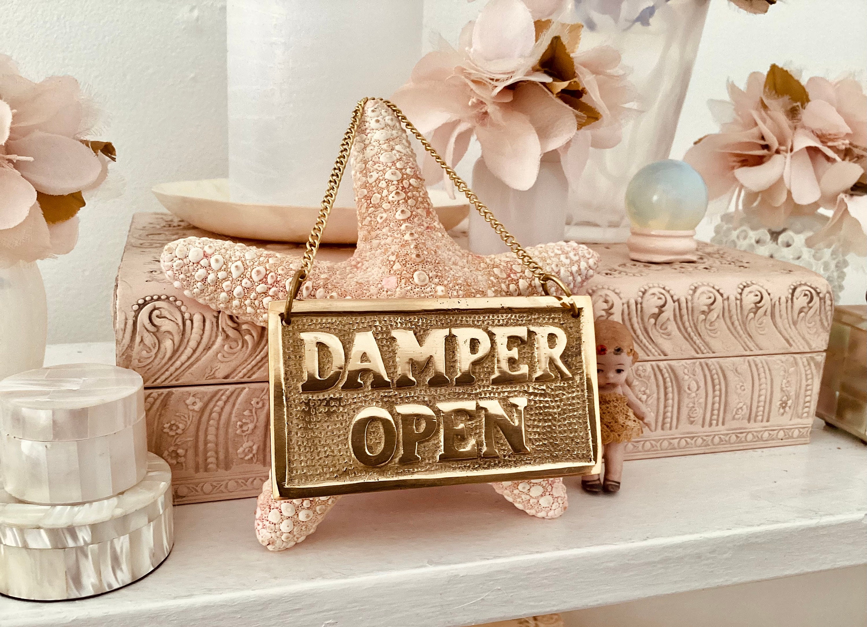 Vintage Solid Brass Damper Open Closed Sign on Chain, for Fireplace - Etsy