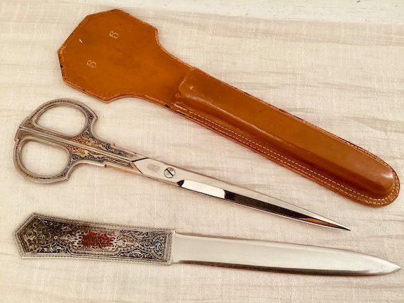 Vintage GIESEN & FORSTHOFF Solingen Germany Scissors and Forged Letter  Opener Desk Set 